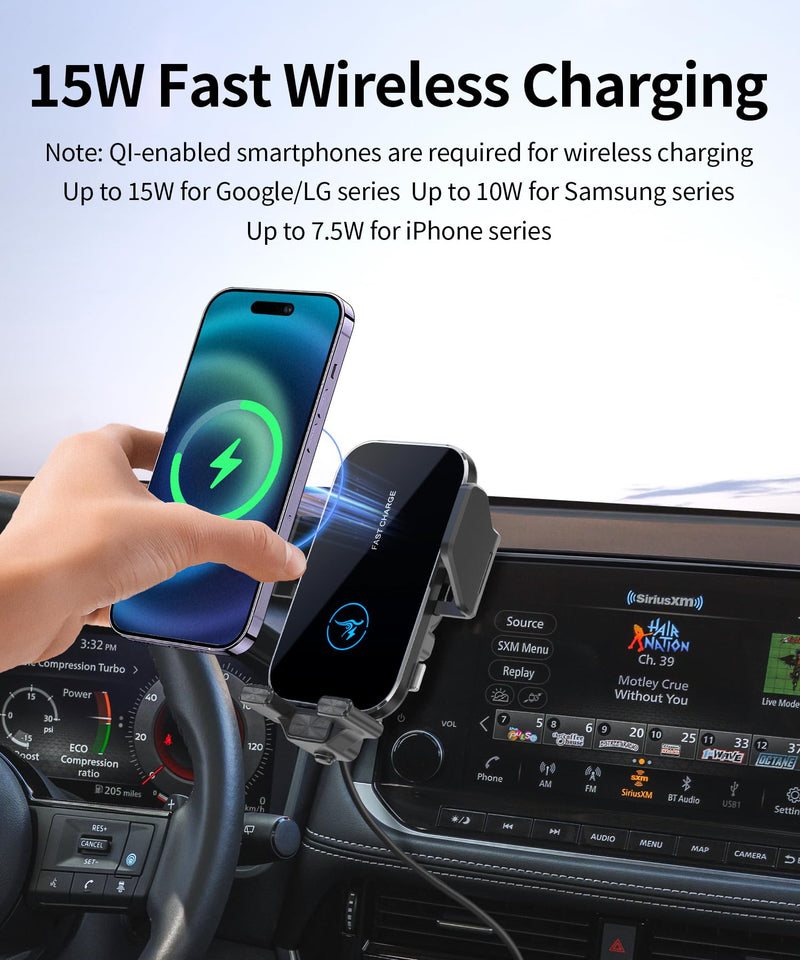 Wireless Charger Car Phone Holder for 2021-2023 Nissan Rogue 9-inch Screen | Auto Clamp Cell Phone Mount Accessories 15W Qi Fast Charging Stand Compatible with iPhone Android,360° Navigation Bracket