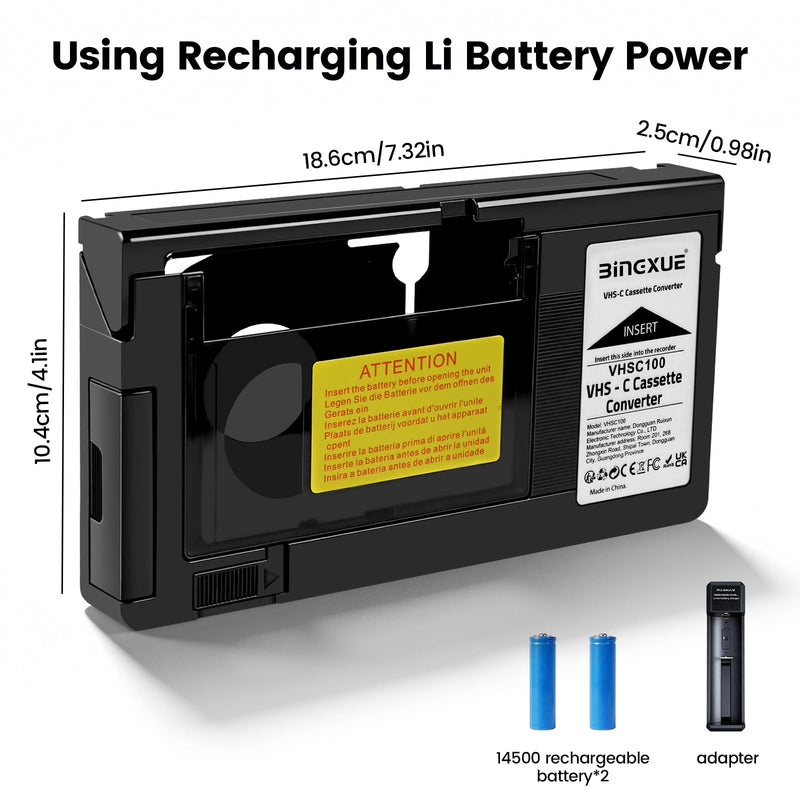 2026 New VHS-C Adapter for VHS-C to VHS Cassette Adaptor with Battery Charger,fit Video Cassette/VCR Player,Not Compatible with 8mm/MiniDV/Hi8
