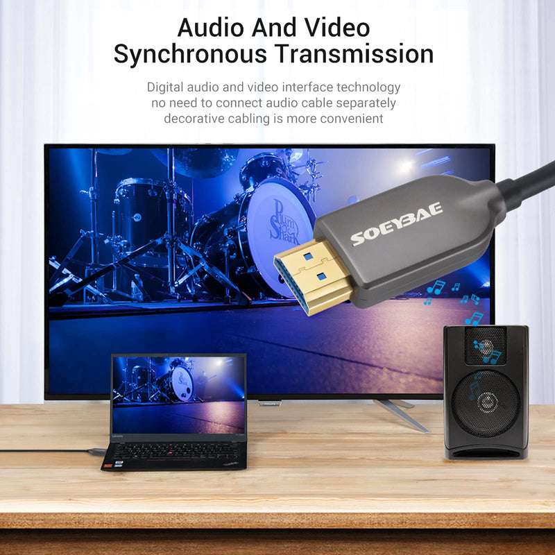 SOEYBAE 4K Fiber Optic HDMI Cable 65ft, Ultra High Speed 18Gbps, Support HDCP 2.2, ARC, 4K UHD, HD 1080p, Unidirectional Active 2.0 Cord, 3D for Laptop, Computer, Monitor, PS3, PS4, Blu-ray, Projector 4K Fiber Opitic(1pack)