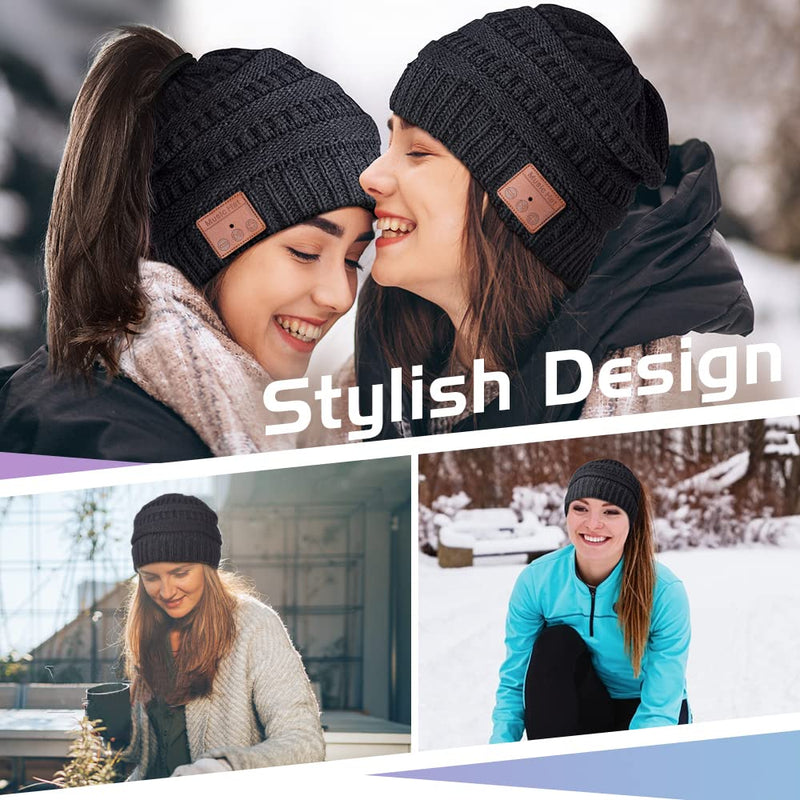 HIGHEVER Wireless Musical Bluetooth Cap Beanie with Speaker for Outdoor Winter Sport Tech Birthday Mens Gifts for Him/Teens/Boys/Girls Black