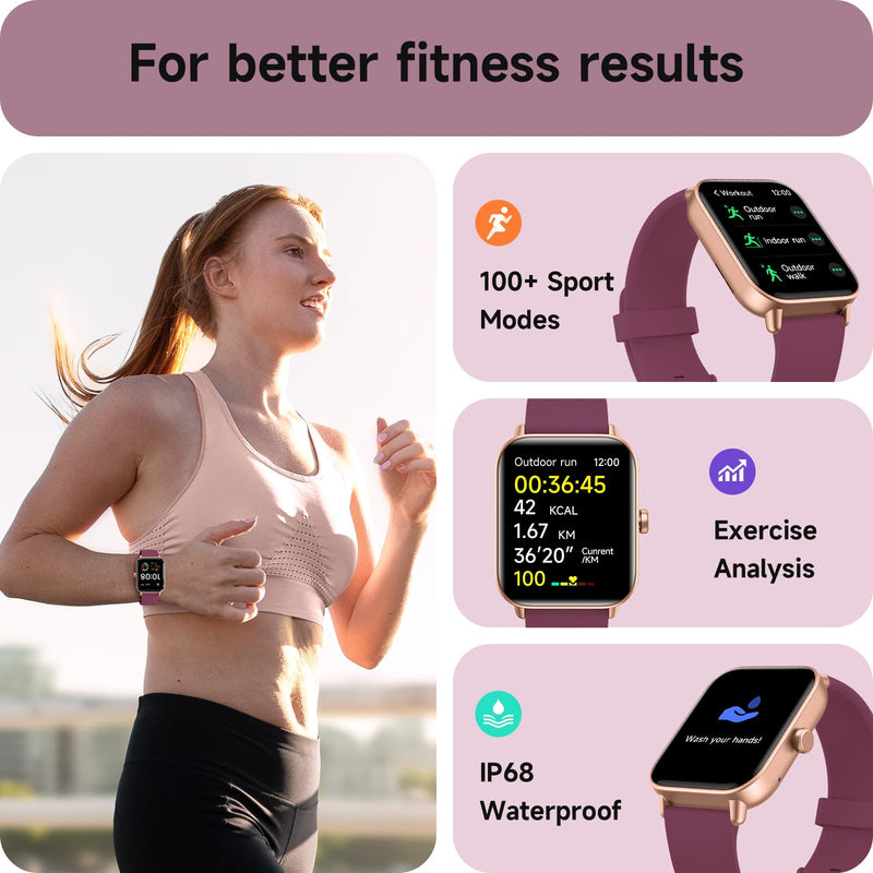 aeac Smart Watches for Women Answer/Make Calls, AI Alexa Built-in, 1.8" Touch Screen Fitness Watch with Android & iPhone, IP68 Waterproof Heart Rate/Sleep/SpO2 Monitor, Pedometer, 120+ Sport Mode Deep Purple