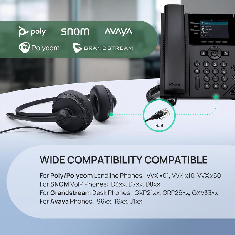 [AUSTRALIA] - Yealink Phone Headsets for Office Phones YHS34 QD to RJ9 Wired Headset Compatible with Poly Snom Grandstream Phones Desk Landline Headset with Microphone -Mono/72g/2.1m Cable Mono Convenient-YHS34 