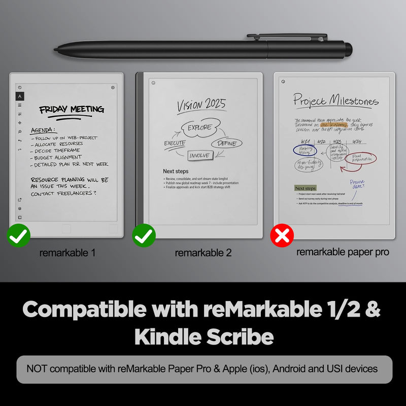 EMR Stylus for Remarkable 2 Pen Replacement Digital Pen Compatible with Remarkable 2/1 & Kindle Scribe - 4096 Pressure Sensitivity, Tilt Support, Palm Rejection, Digital Eraser & 3 Tips