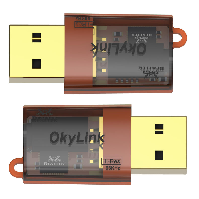 OkyLink USB to 3.5mm Audio Adapter, 96kHz Hi-Res DAC, Plug and Play,2-Pack | External Sound Card, TRRS 4-Pole, Realtek DAC Chip, Compatible with PS5/PS4, Windows, Mac Orange 2 Pack