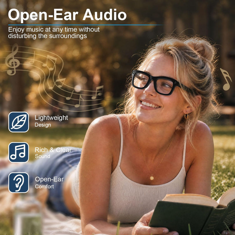 AI Smart Glasses with Camera, 8MP HD Capture 1080P EIS Video & ChatGPT | AI Sunglasses, Hands-Free Video & Photo, 165-Language Real-Time Translate, Dual Open-Ear Speakers, for Travel/Work/Daily