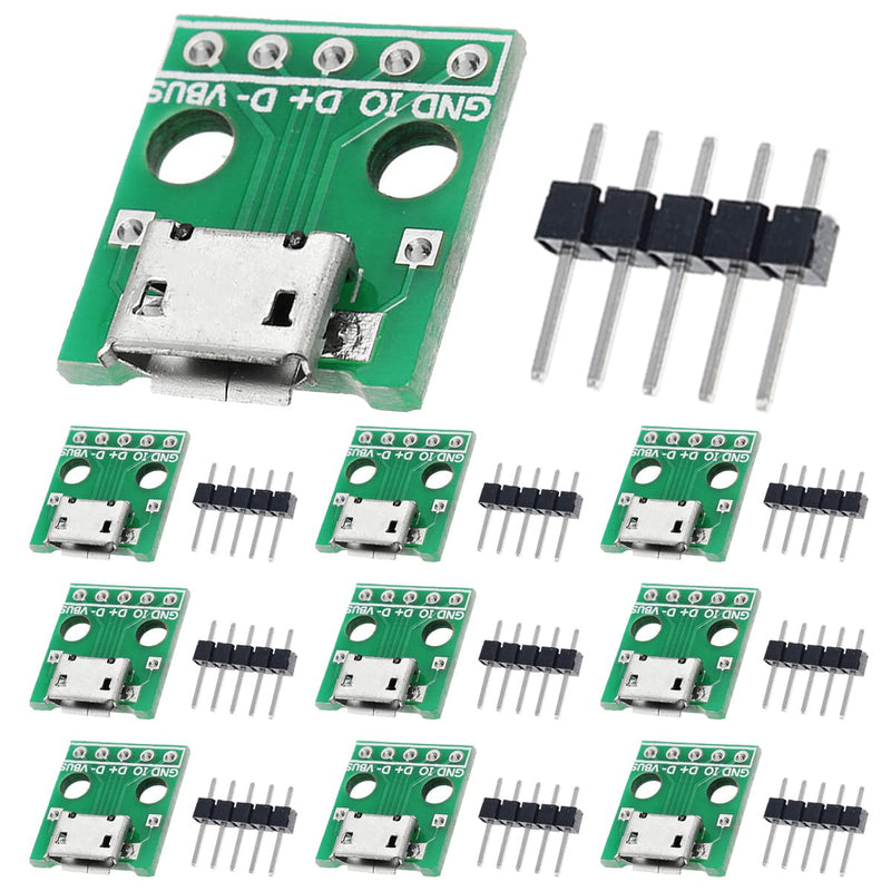 10 Pcs Micro USB Female to DIP Adapter 2.54mm 5 Pin USB 2.0 Micro USB Socket to DIP Converter Breakout Board for DIY Power Supply with 50 Pin Header