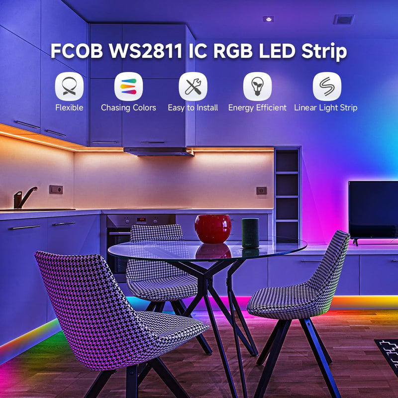 [AUSTRALIA] - BTF-LIGHTING FCOB WS2811 IC RGB COB LED Strip 864LED/m Flexible High Density Color Chasing Uniform Light DC12V 16.4FT 24IC/m 12mm Width for DIY Lighting Projects(No Adapter or Controller) DC12V IP30 16.4FT 864LED/m 