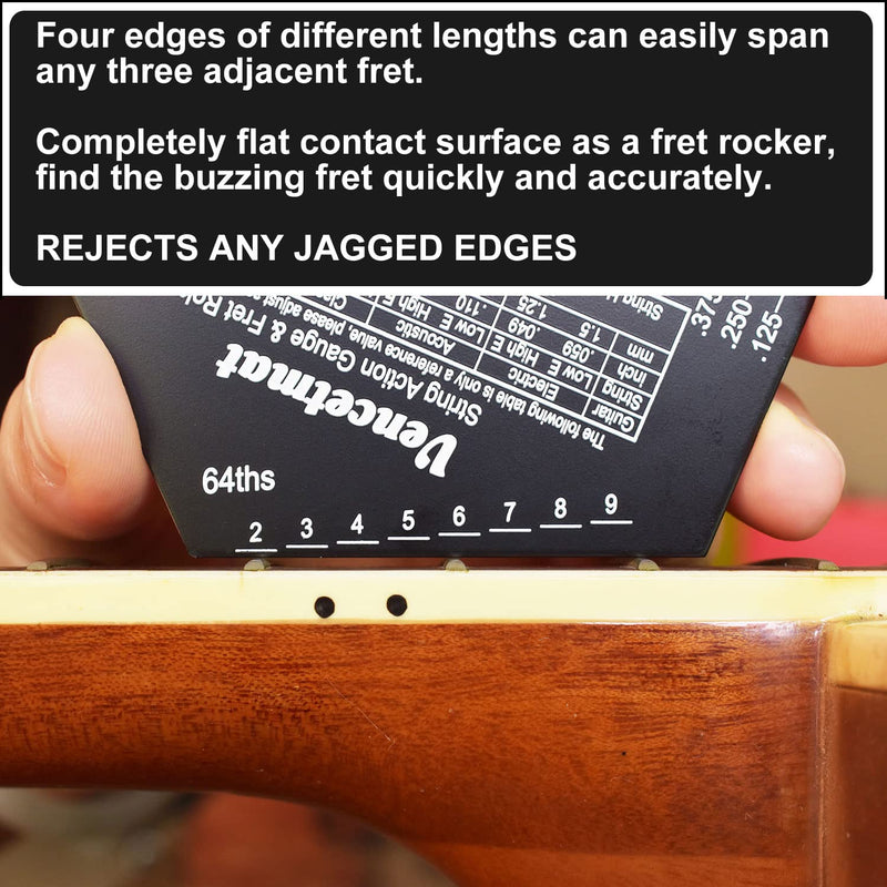 Guitar String Action Gauge, String Height Ruler, Guitar Fret Rocker, Fret Leveling Guide, Buzzing Fret Catcher, 1mm Thickness, Laser Etching, High Precision Graduations,Luthier Tools