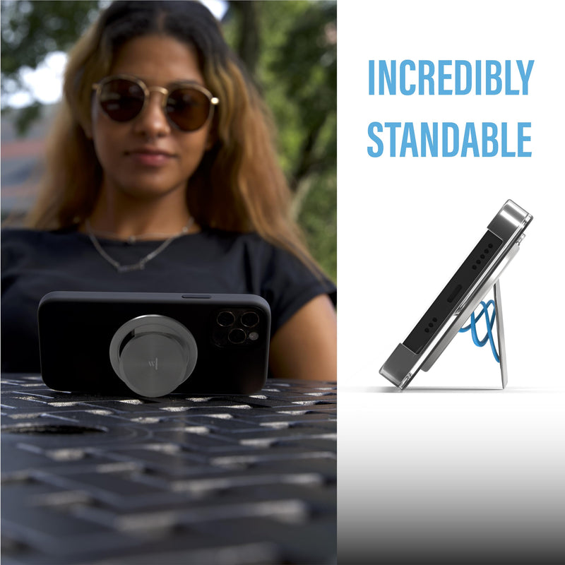 Ultra Thin Phone Grip: Space Grade Steel, Poppable, Standable, Removable for Wireless Charging. MagSafe® Compatible. Mobile Accessory for iPhone 12, 13, 14, 15.… Brushed Steel