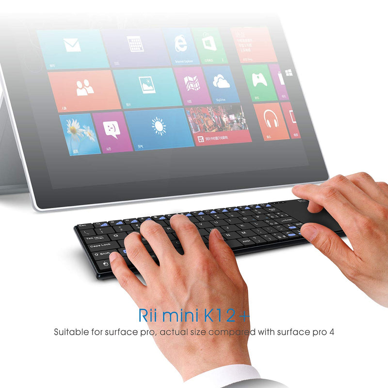 (Newest Version) Rii K12+ Mini Wireless Keyboard with Touchpad Mouse, Stainless Steel Portable Wireless Keyboard with USB Receiver for MacBook/iPad/Tablet/PC/Laptop/Smart TV/Raspberry Pi - Black