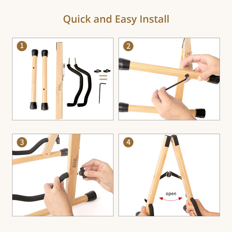 MUSO Guitar Stand,Acoustic Guitar Stand,Wood Classical Electric Guitar Stand,Foldable Bass Guitar Stand,Guitar Accessories also fit Bass,Violin,Ukulele (Bamboo) Bamboo