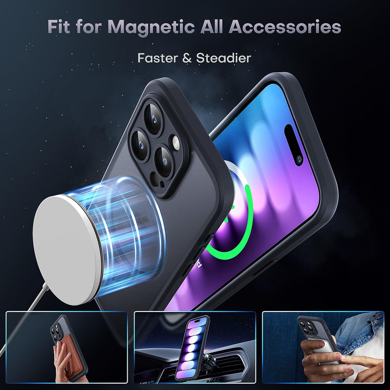 TOCOL 3 in 1 Magnetic for iPhone 15 Pro Max Case, Upgraded [Full Camera Protection], [Compatible with MagSafe] [15FT Drop Protection] Shockproof Translucent 15 ProMax Bumper 6.7, Black for iPhone 15 Pro Max 6.7" Space Black