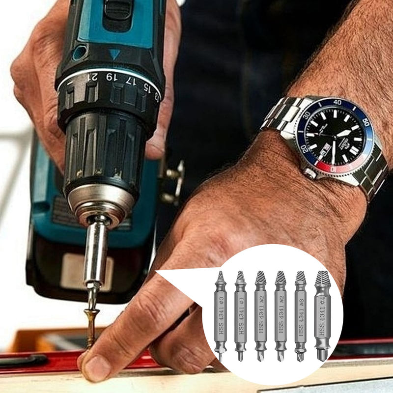 6 Piece Screw Extractor Set, Damaged Screw Remover Extractor, Double Head Left Extractor Set, Multiple for Removing Slightly Damaged Screws, Made of HSS 4341