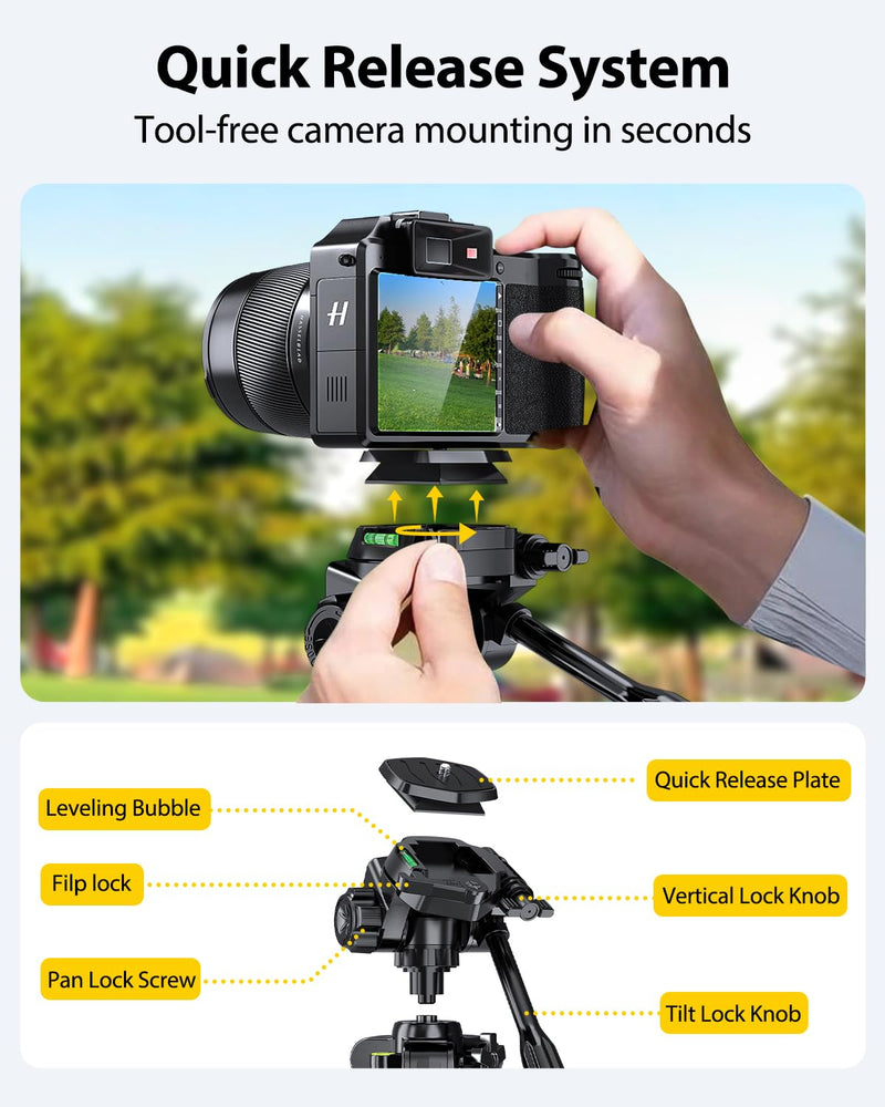 UBeesize 67” Camera Tripod with Travel Bag, Cell Phone Tripod with Bluetooth Remote and Phone Holder, Compatible with All Cameras, Cell Phones, Projector, Webcam, Spotting Scopes 67Inches