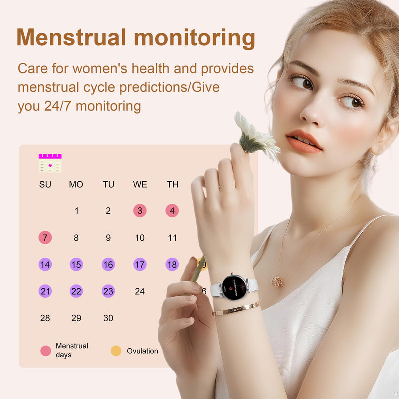 Smart Watch for Women, 1.19" AMOLED Touchscreen Fitness Watch（Calls/Notifications）3 Straps, 24H Heart Rate/Sleep Monitor/Female Cycle, 120+ Sports Modes, IP68 Waterproof Smartwatch for Android iPhone Silver
