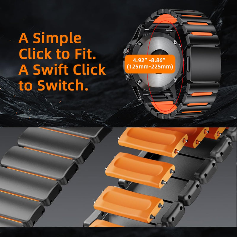 26mm Titanium Compatible for Garmin Fenix 8 51mm 7X 6X 5X Watch Band | Dual-Color Magnetic Quickfit Bands Gifts for Men Fenix 7X 6X Pro/5X Plus/3HR/Instinct 2X Solar3 50mm/Enduro/Tactix/Epix Pro2 Black/Orange 26mm/51mm