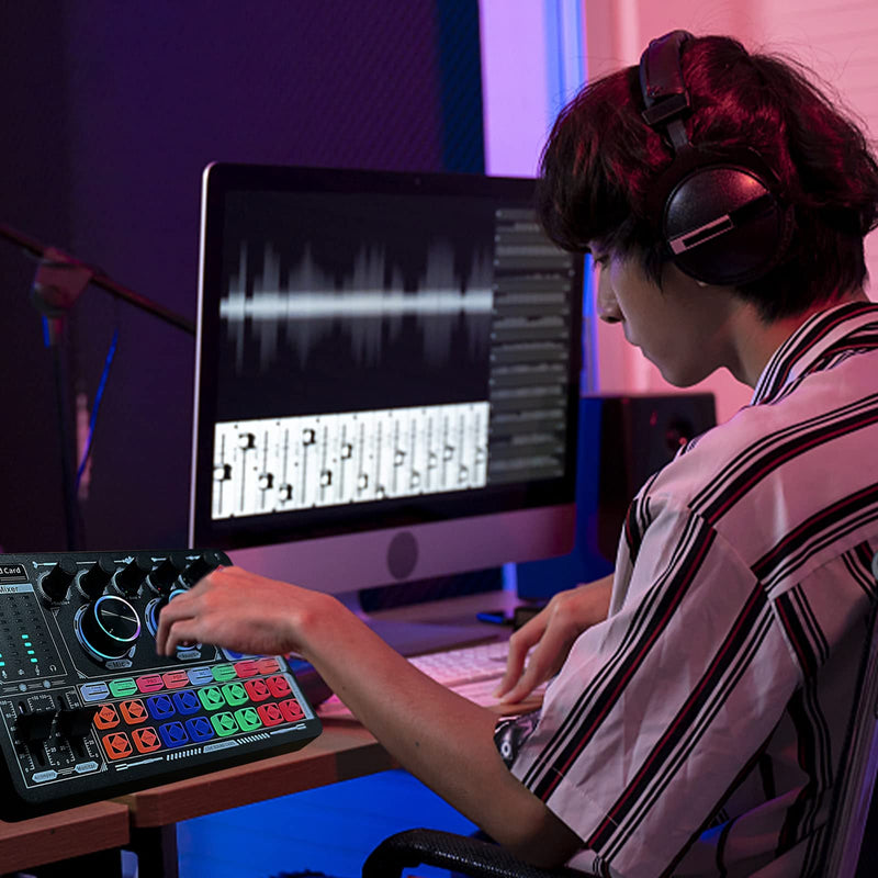 Podcast Sound Board - Music Sound Mixer with Effects, Audio Interface for PC Mac iPhone Android, Sound Card for Streaming Recording, DJ Mixer for Beginners (F999 Classic) F999 Classic