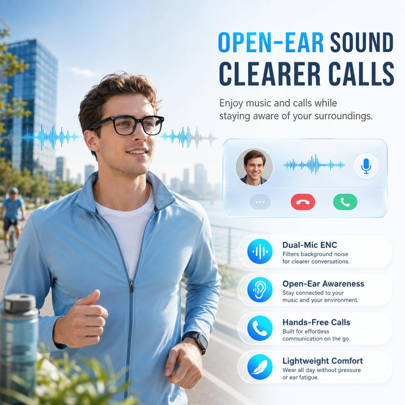 AI Smart Glasses with 8MP Camera, 6-Axis EIS 1200P Video Recording Sunglasses, Bluetooth 5.4 Open-Ear Audio with ChatGPT Translation for Cycling & Vlogging, 42g Lightweight Shiny Black02