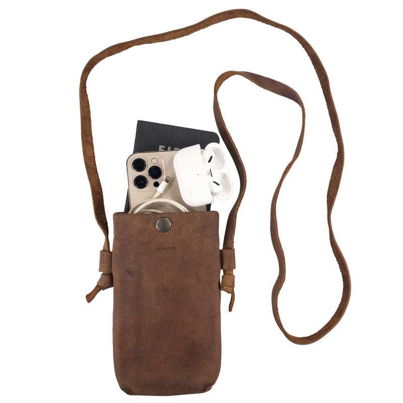 Hide & Drink, Phone Bag Handmade from Full Grain Leather - Bourbon Brown