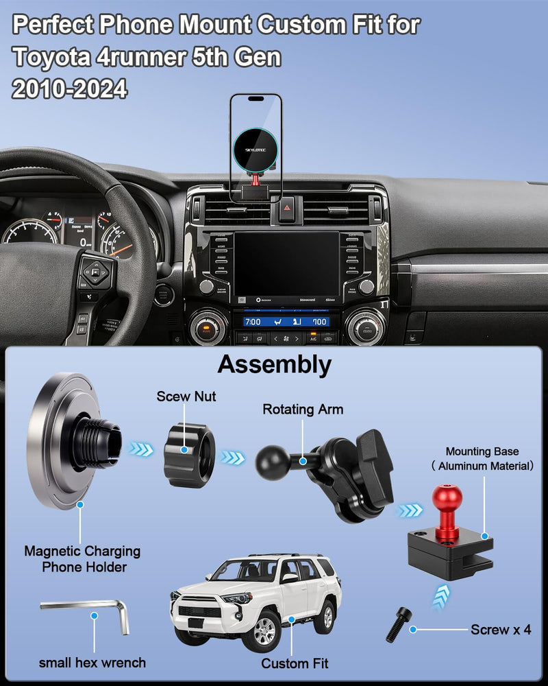 SKYLOTEC Magnetic Wireless Charger Phone Mount for Toyota 4Runner 2010-2024 | 5th Gen 4runner Cell Phone Holder Accessories, Dashboard Mount Cradles, Strong Magnets for MagSafe & iPhone Samsung