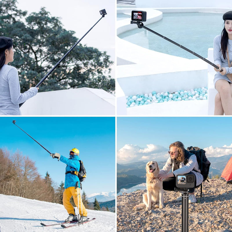 63inch Extension Selfie Stick for INSTA360 for Action Camera Hero 13 12 11 10 9 8 7, Insta Insta360 One X2 X One R EVO Action Cameras, Smartphone Gimbal Extension Pole for Sports Cam, Black 63inch Extension Pole for Action Camera