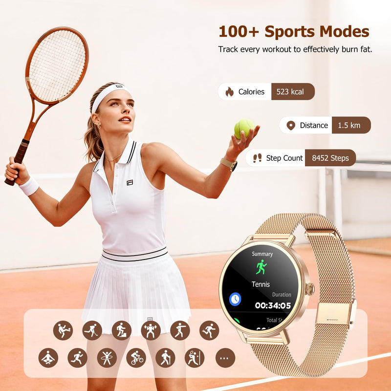 Smart Watches for Women Android / iPhone, 1.26" AMOLED Fitness Tracker with Bluetooth Calls, 8 Days Battery Life/Heart Rate Monitor/100+Sports Model, IP68 Waterproof Women's Smartwatches(2 Bands) Black X30