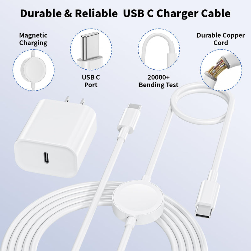 USB C Fast Charger for Apple Watch, 2 in 1 iPhone and iWatch Charger Cable | 2 in 1 USB C iWatch Fast Charging Cable and 20W USB C Block for Apple Watch Series 11/10/9/8/7/6/5/SE/Ultra,iPhone 17/16/15