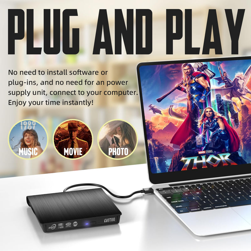[AUSTRALIA] - YOTUO External CD/DVD Drive, Portable USB 3.0 & USB-C CD RW Drive, DVD Player, DVD Burner for Laptop, Desktop, Compatible with Windows 7/8/10/11, Mac, MacBook Pro/Air, Linux (IDD029-2) 2-in-1 Detachable 