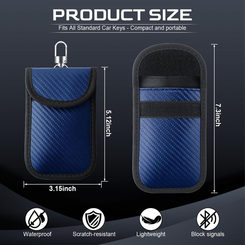 JUSTTOP 2PCS Faraday Pouch for Car Keys, Faraday Key Fob Protector, 3.15"X5.12" Double-Layer Carbon Fiber Material Anti-Theft Faraday Bag | Car RFID Signal Blocking Holder(Blue) Small-Blue