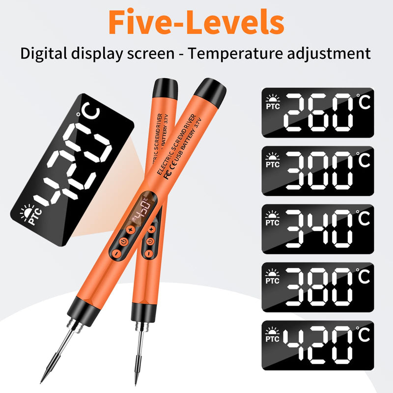 diymore Akku Lötkolben Set, USB Kabelloses Lötkolben Set, 5 Gänge Temperatur Einstellbare 260 ℃-420 ℃, 3 Lötspitzen, Lötdraht, Lötkolben, Lötpaste, Lötkolben Akku Set für Reparatur des Schweißens