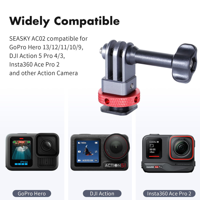 [AUSTRALIA] - SEASKY AC02 Action Camera SLR Camera Cold hot Shoe Mount Tripod Adapter Conversion Accessory All-Metal Aluminum Alloy for GoPro Hero 13/12/11/10/9, for DJI Action 6/5 Pro 4/3, for Insta360 Ace Pro 2 