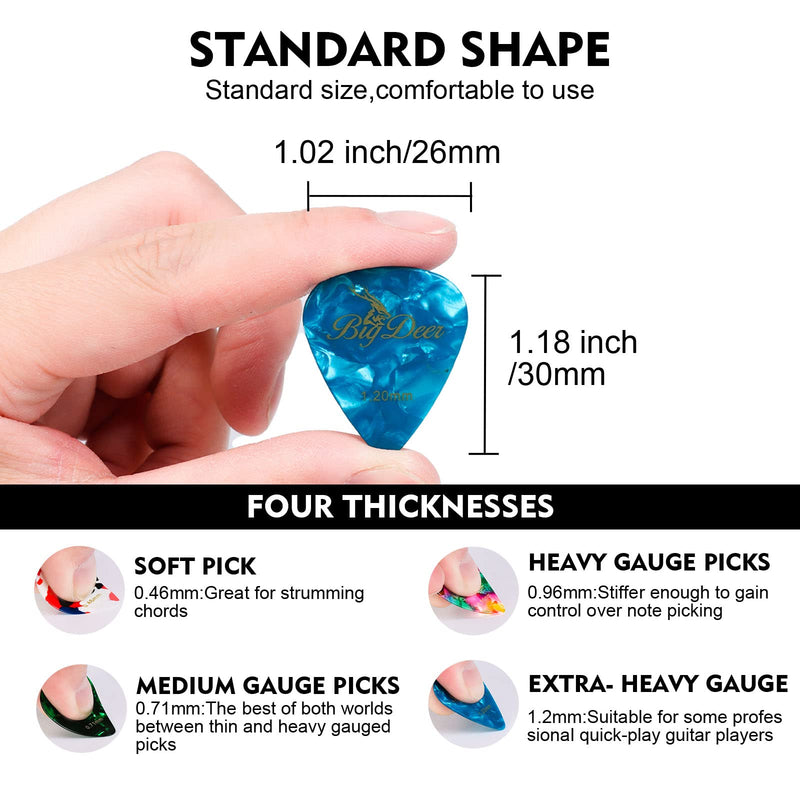 [AUSTRALIA] - 30 Pack Bright celluloid guitar picks, including 0.46mm, 0.71mm, 0.96mm and 1.2mm picks for acoustic guitars, ukulele, bass in tin case,comes with two guitar pick holders 