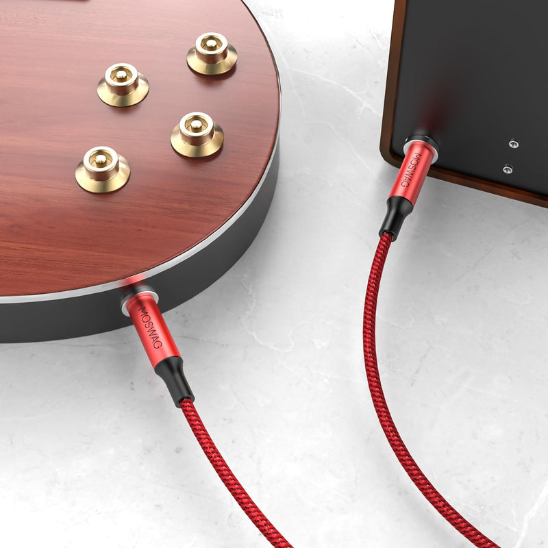 MOSWAG 6.35mm to 6.35mm Stereo Audio Cable 33ft, Straight 1/4" TRS Audio Guitar Male Jack Instrument Lead with Nylon Braided for Electric Guitar, Bass, Amplifier, Mixer, Keyboard, Speaker 32.8FT/10M Red