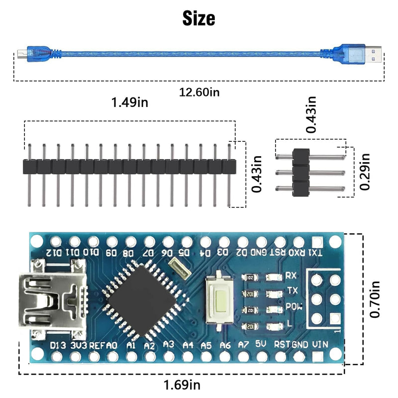 Nano V3.0 Board with Cable, AYWHP 3PCS Nano Board ATmega328P, CH340G Chip 5V 16M, Microcontroller Compatible with Arduino Nano (Mini USB Port) 3