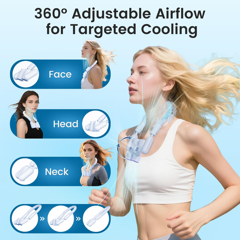 Portable Personal Neck Cooling Fan: Neck Fans Blowing Cold Air - USB Rechargeable Wearable Personal Cooler with 6000mAh Battery for Travel Outdoor Activites Men Women (Blue) Blue