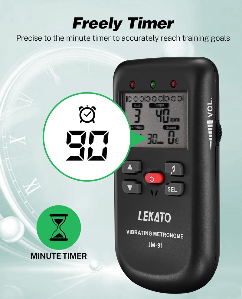 Vibrating Metronome for Piano Guitar Drum Ukulele Practice, Electronic Digital Metronome with Timer, Counts by Male/Female Vocal, by LEKATO Size a