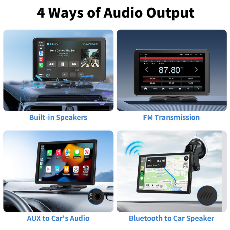 CarPlay Screen for Car, 9'' Wireless CarPlay & Android Auto - Smart Portable Touchscreen with Bluetooth/FM, Mirror Link, Voice Control, GPS Navigation, Plug & Play Car Play Screen, Silver