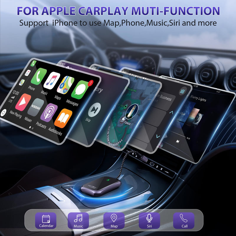 Wireless Carplay Adapter, 2024 Upgrade Converts Wired to Wireless Adapter for iPhone, Plug and Play Dongle for Apple Car Play, Bluetooth Wireless Control Adapter for Cars from 2016 and iOS 10+, Black