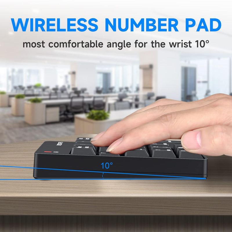 [AUSTRALIA] - MOFII Wireless Number Pad - 2.4G Numeric Keypad Silent 19 Keys USB Keypads, Portable Financial Accounting Numpad 10 Key for Laptop/Notebook/Surface Pro/PC - Black Wireless Black kaypad 
