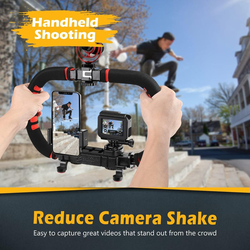 Neotter Camera Smartphone Stabilizer, Handheld Video Grip Rig, Fits for All Camera, Camcorder, DSLR and for All iPhone and Android Smartphones