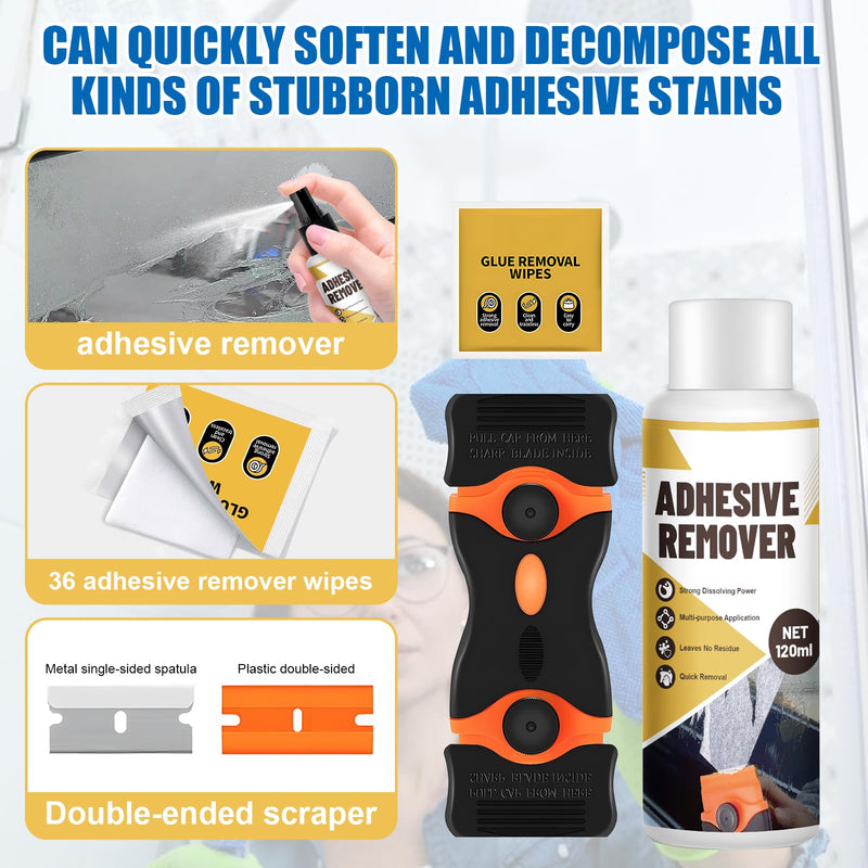 WEILAOK Adhesive Remover, Super Glue Remover, Label Remover, Quick Dissolve, Glue Remover Quickly Removes Stubborn Labels, Adhesive Residue -120 ml + Adhesive Removal Wipes x 36