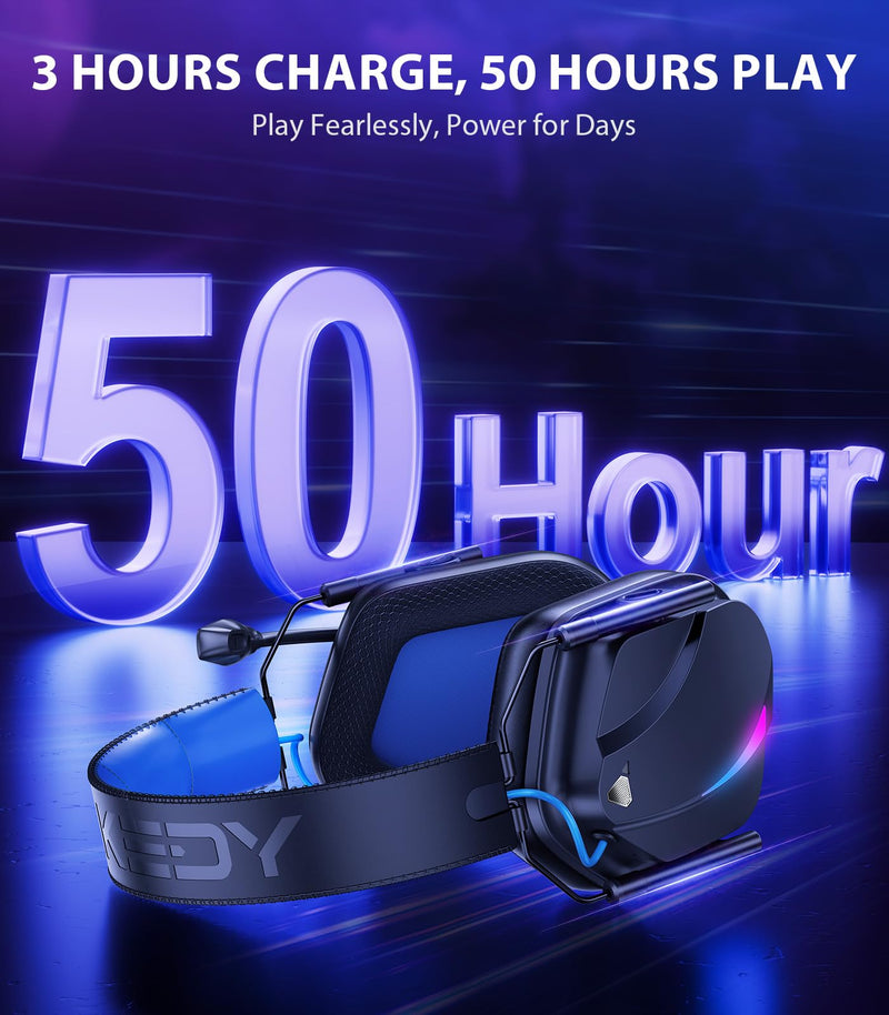 Vakedy Wireless Gaming Headset for PS5, PS4, PC, 2.4GHz Low-Latency & Bluetooth 5.4 Gaming Headphone with Noise Canceling Mic, 50mm Drivers, 50H Battery Wireless Headset for Switch, Mobile, Mac