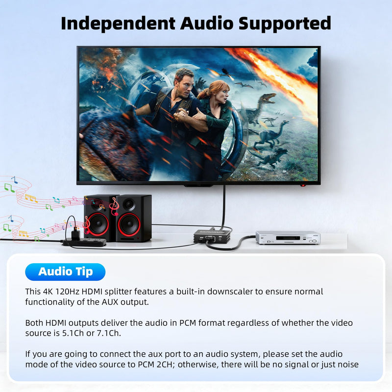 [AUSTRALIA] - HDMI 2.1 Splitter 1 in 2 Out 4K 120Hz with 8K HDMI Cable and Power Adapter, BolAAzuL 8K 60Hz 1x2 HDMI Y Splitter with Audio Out for Dual Monitors Duplicate, Support HDCP 2.3 HDR for PS5/Xbox/PC/TV Splitter + HDMI Cablex1 