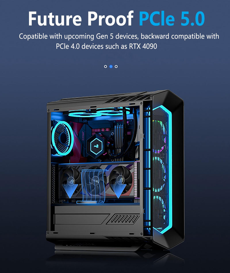 PCIe 5.0 X16 Riser Cable Graphics Card Extension Cable, Vertical Mount GPU Riser Cable for PC Case, Support PCI Express 5.0/4.0/3.0, High-Speed Shielded Flex Ribbon (20CM,Right angle-90 degrees) Right angle-90 degrees 20CM