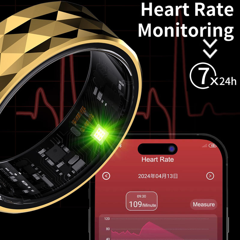 Smart Rings for Men Women Fitness Ring Heart Rate Monitor Sleep Tracker Health Ring Pedometer Calories Step Counter IP68 Waterproof Fitness Tracker for Android iOS Phones US-10 Gold