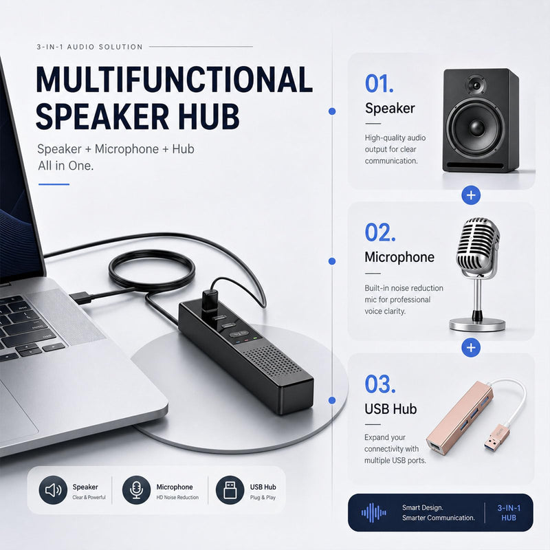 3 in 1 USB Wired Speaker with Microphone,Conference Speakerphone for PC & Laptop,360° Voice Pickup, Plug and Play, Computer Speaker for Zoom, Teams, Skype, Home Office & Online Meetings 2