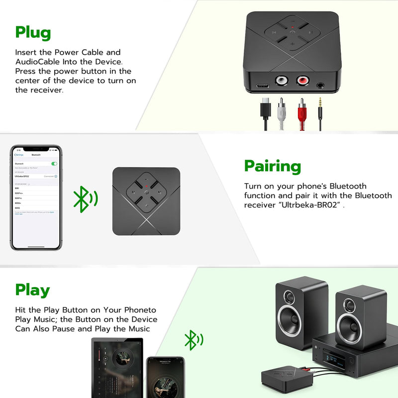 [AUSTRALIA] - Ultrbeka 2026 Bluetooth 6.0 Receiver for Home Stereo with 3.5mm/RCA, Bluetooth Adapter for Stereo Receiver, Amplifier, Speaker, HiFi Black 