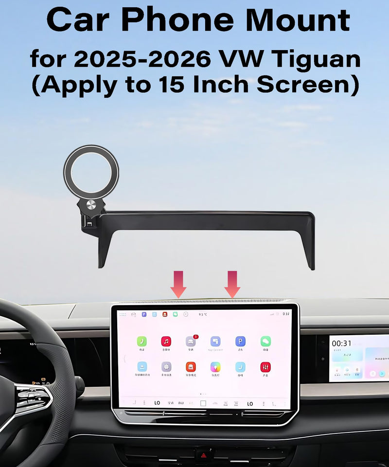 Car Phone Holder for 2025-2026 Volkswagen VW Tiguan 15" Screen Accessories | MagSafe Strong Magnets Clip-On Cell Phone Mount, 360° Rotatable Hands-Free Holder, Not Block Air Vents fit for 2025-2026 VW Tiguan (15 Inch Screen)