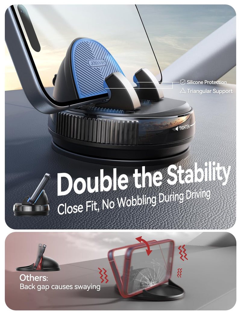 JOYROOM Car Phone Mount, [360° Rotation+Thick Case Friendly] Cell Phone Car Holder with Adjustable Spring Clip, Anti-Slip Silicone Universal Dashboard phone holder for Car for iPhone, Smartphones, GPS Blue