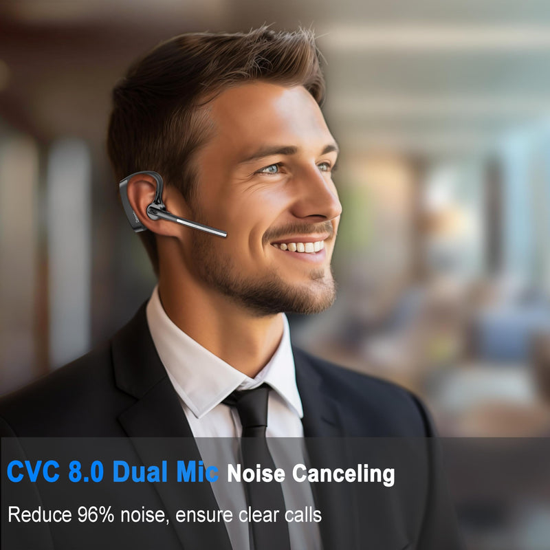 Conambo 2024 Upgraded K10C Bluetooth Headset V5.2, Wireless Headset with CVC8.0 Dual Mic Noise Cancelling 16Hrs Talking Single Ear Bluetooth Earpiece for iPhone Android Cell Phone Trucker Office Work